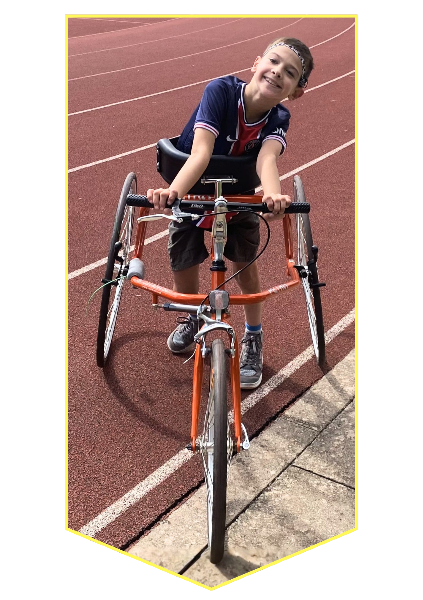 smiling boy using frame runner 